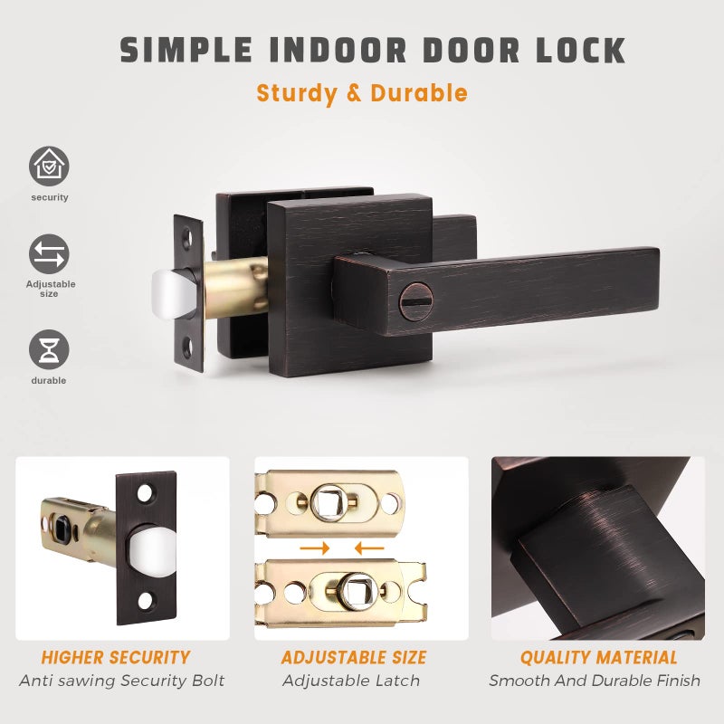 KNOBWELL Oil Rubbed Bronze Interior Door Handles, Door Lever Lock Perfect Lever Door Handle for Privacy and Security 2.07 lb One Lever 3 Pack, Left or Right Handing - Image 4